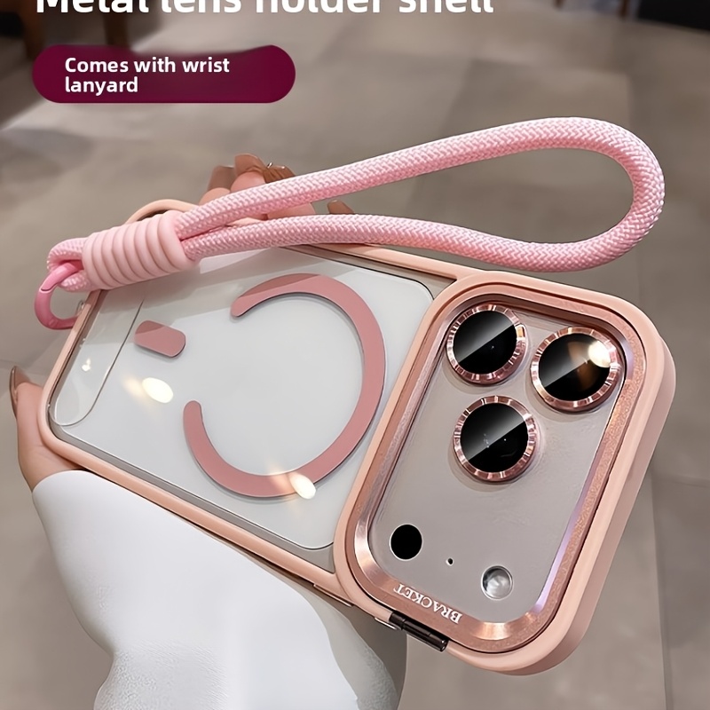 Camera Wrist Strap - カメラブラケット付きアクリル製マグネット式iPhoneケース（iPhone 17 Air、17、16、15、14 Plus、13、12、11 Pro Max対応）リストストラップ、レンズフィルムカバー付き